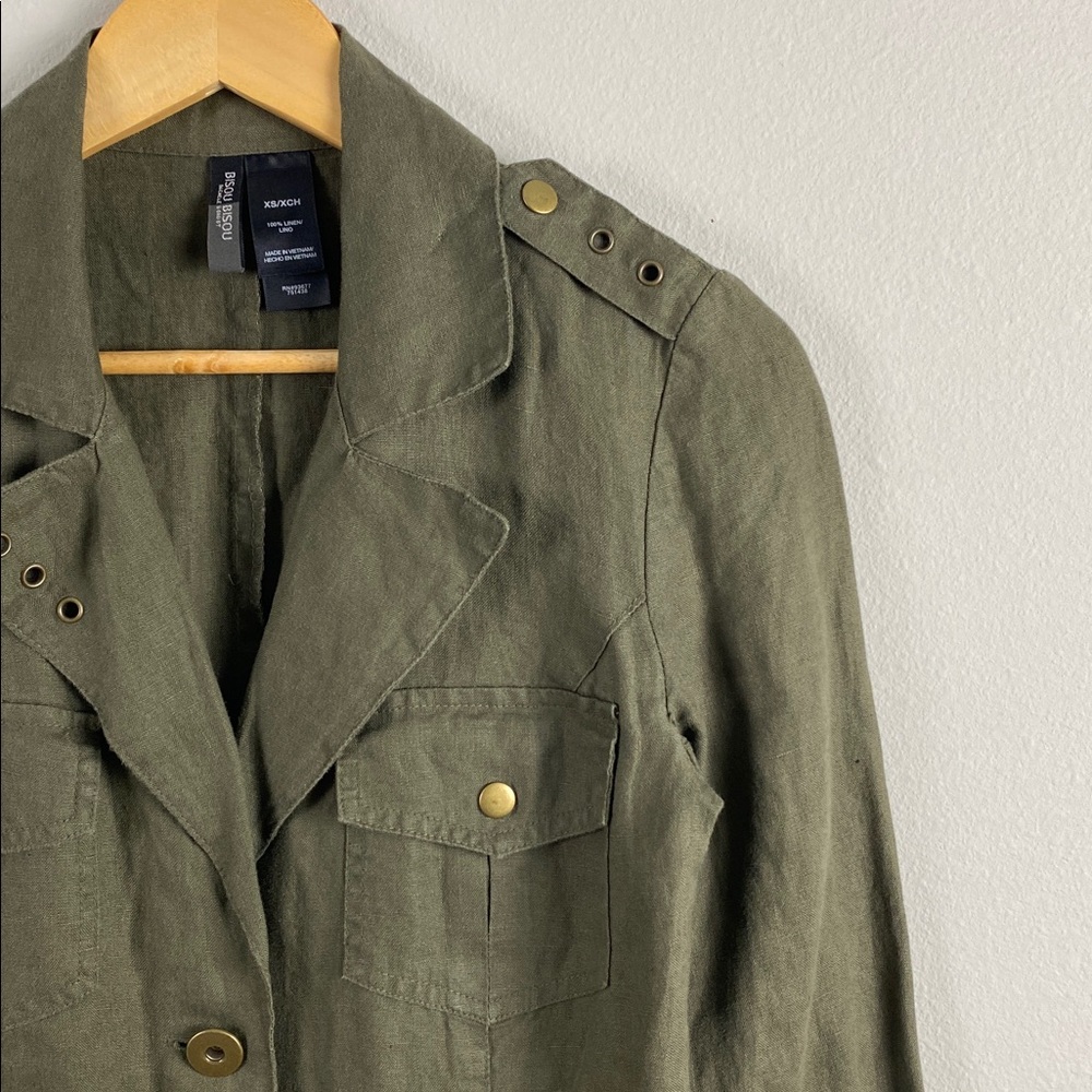 Bisou Bisou Michele Bohbot Linen Blazer Jacket | Olive - Picture 11 of 14